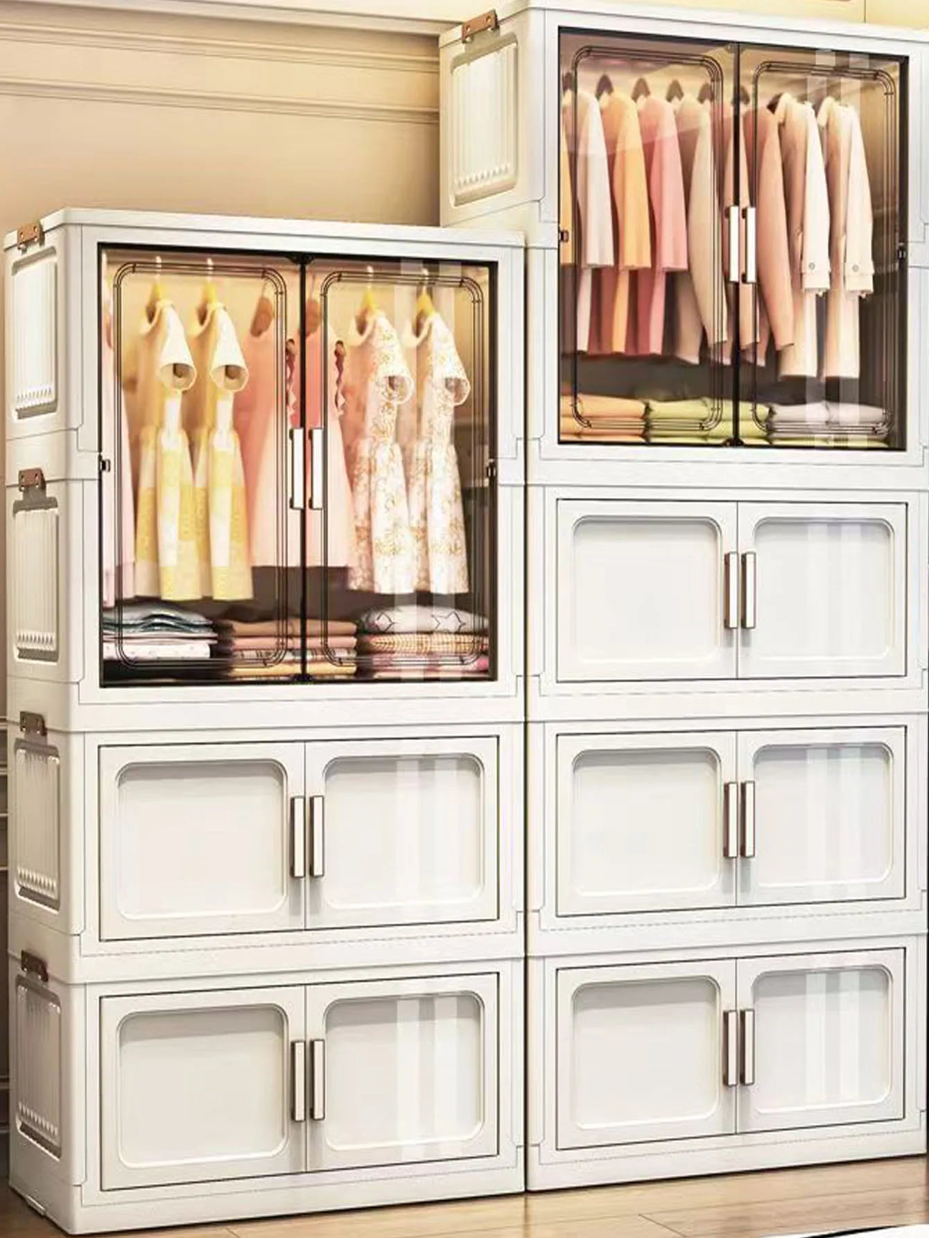 Multi-Functional Folding Storage Cabinet with Doors White/Black/Gray for Home Office Kitchen Bathroom Organizer