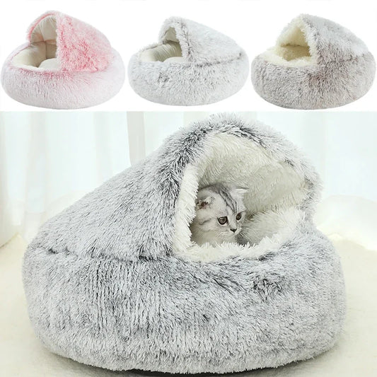 Winter Plush Pet Cat Bed Round Cat Cushion Cat House 2 In 1 Warm Cats Basket Pet Sleep Bag Kitten Nest Kennel for Small Dog Cats by PDG ibma