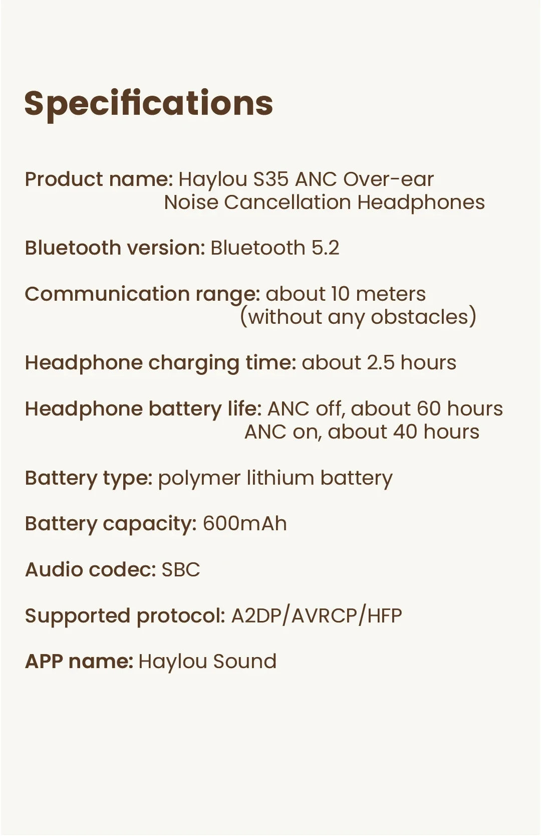 HAYLOU S35 ANC Wireless Bluetooth 5.2 Headphones 42dB Over-ear Noise Cancellation Headsets 40mm Driver 60H Playtime Earphones