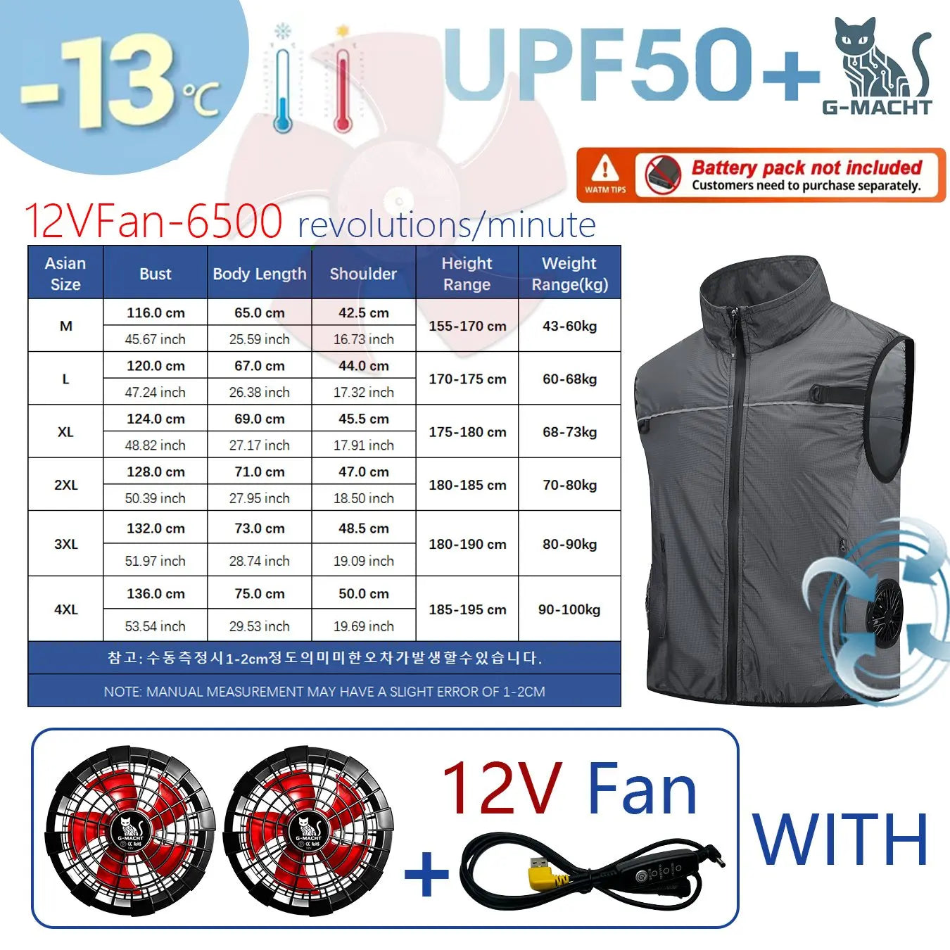 G-MACHT Men Short Sleeve 4Fans Cooling Jacket USB Air Conditioning Clothing Outdoor Work Fishing Heat Protection Cooling Vest