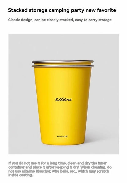 Mijia Life Ultra Yellow 304 Stainless Steel Drinking Cup 350ML Single-layer Rolled Edge Beer Outdoor Car Stacked Cold Drink Cup
