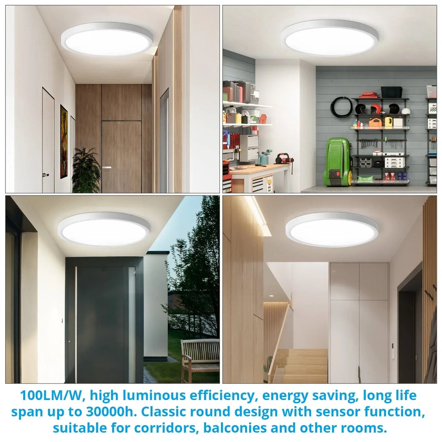 Oeegoo 24W LED Ceiling Light with Radar Motion Sensor, 2400 LM LED Lamp with Motion Sensor Indoor Round, 4000K, φ30CM