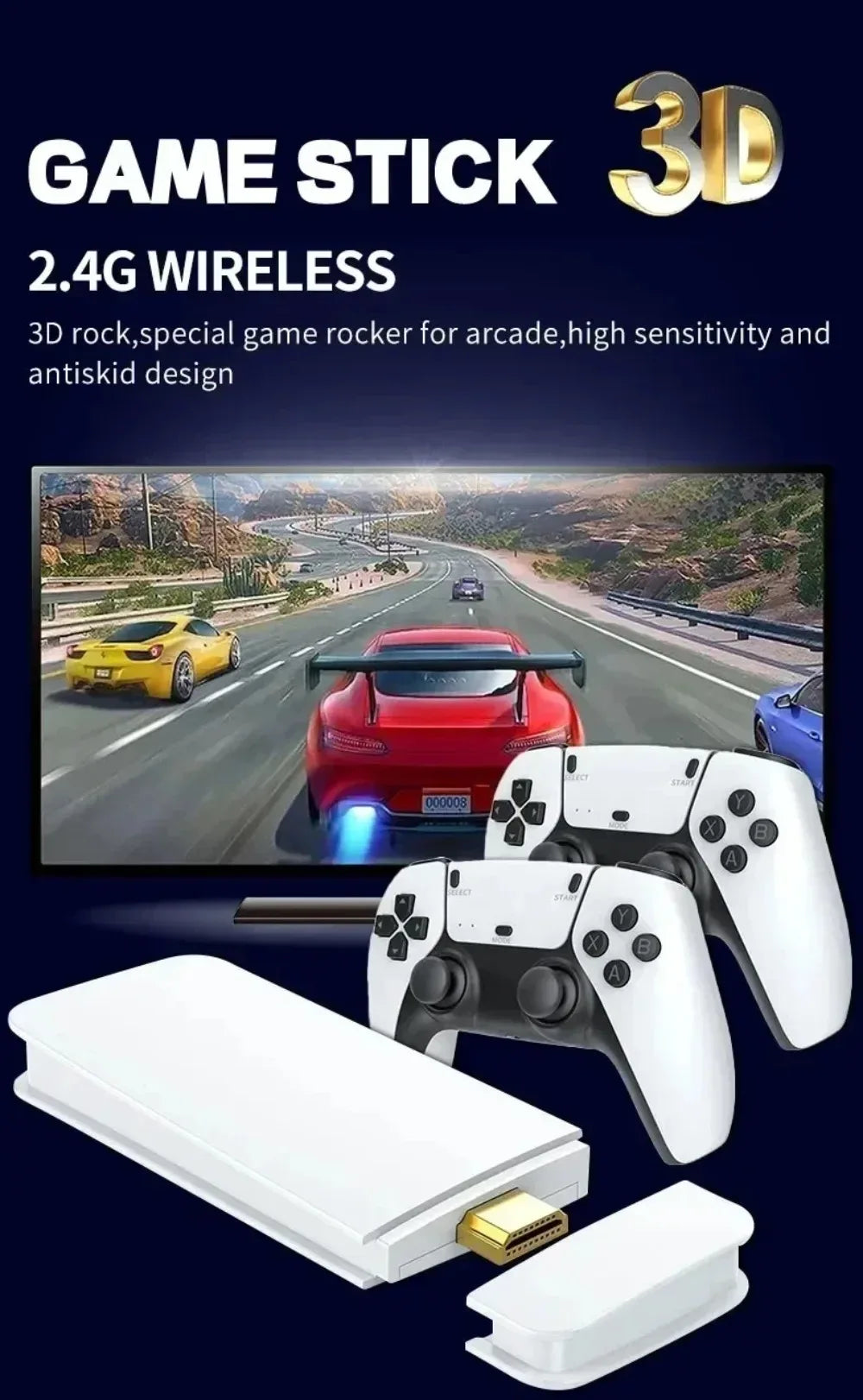 M15 Game Stick Mini TV Handheld Game Console 20000+Retro Game Wireless Gamepads Video Game 64G HD Output Two-player for PS1 Etc