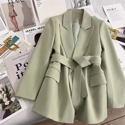 2024 Spring Autumn Suit Jacket Office Lady Fashion Elegant Commute Long Sleeve Lace Up Coat For Women 2024 Female Black Tops