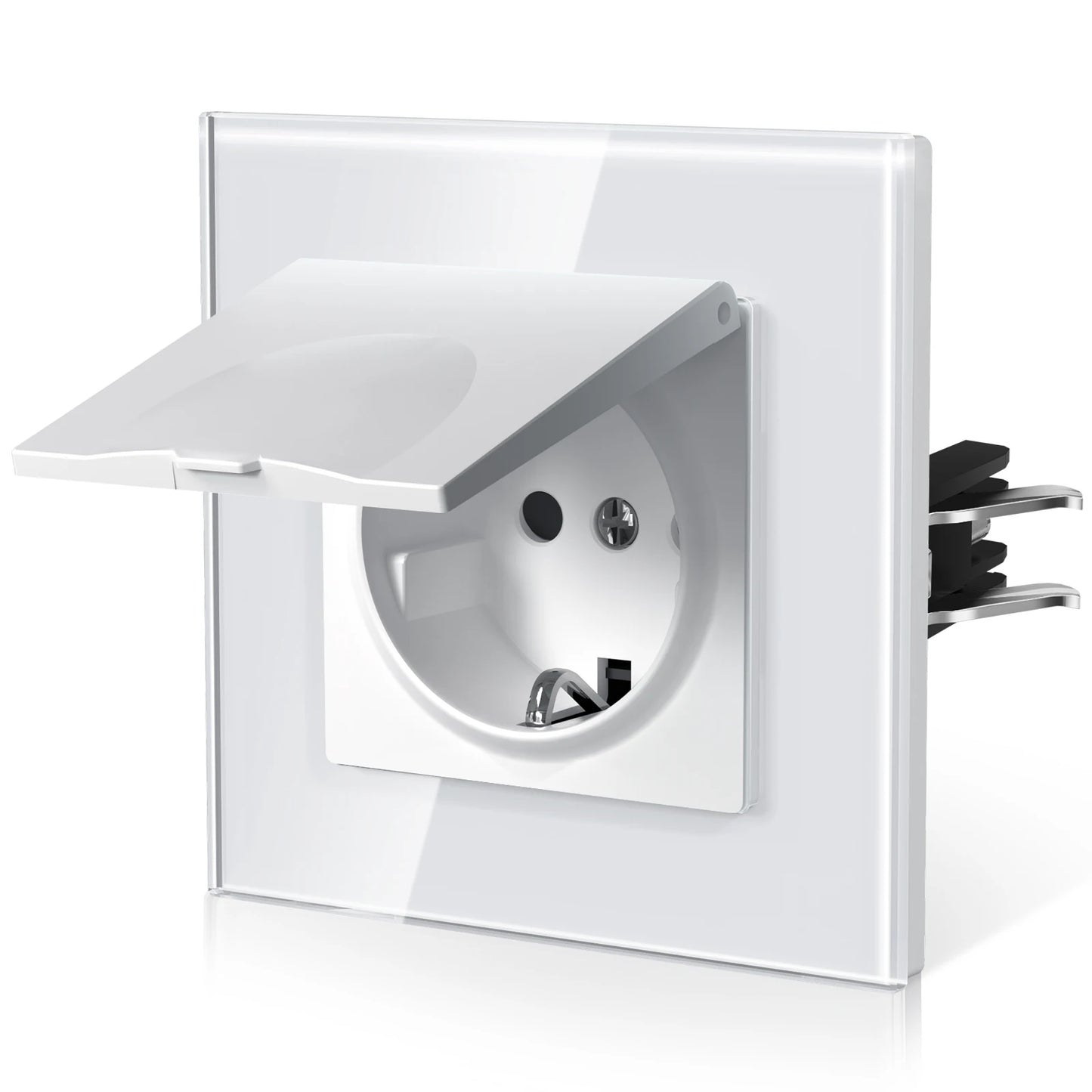 BSEED EU Standard Wall Electric Socket With Cover 16A Bathroom Power Sockets Outdoor Outlet Waterproof Glass Panels E Series