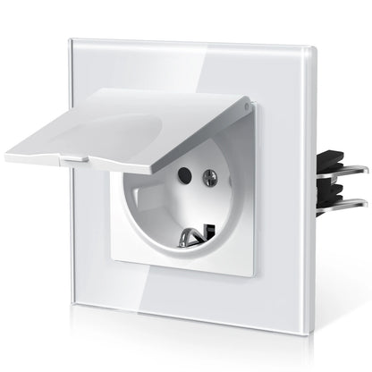 BSEED EU Standard Wall Electric Socket With Cover 16A Bathroom Power Sockets Outdoor Outlet Waterproof Glass Panels E Series