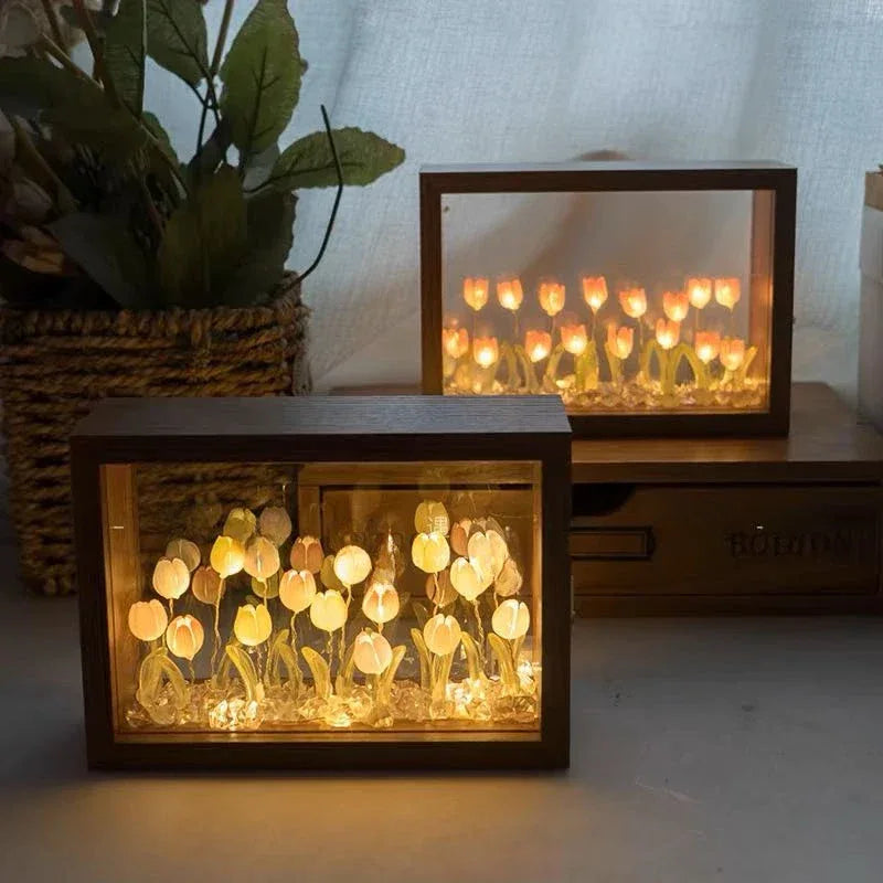 DIY Wooden Photo Frame Tulip Flower Sea Home Decoration Ornaments Atmosphere Lights Valentine's Day Mother's Day Birthday Gifts
