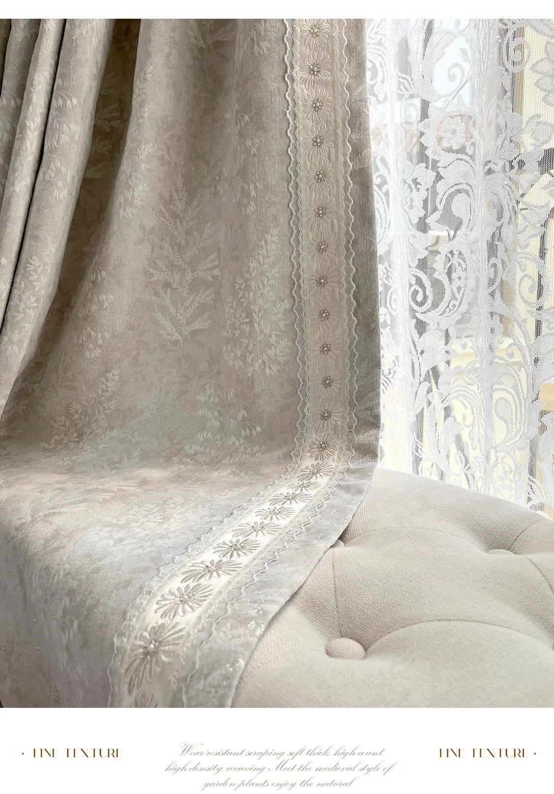 French Retro Style High-end Luxury Romantic Jacquard Chenille Lace Blackout Curtain Bedroom Door Screen Shutter Home Decor
