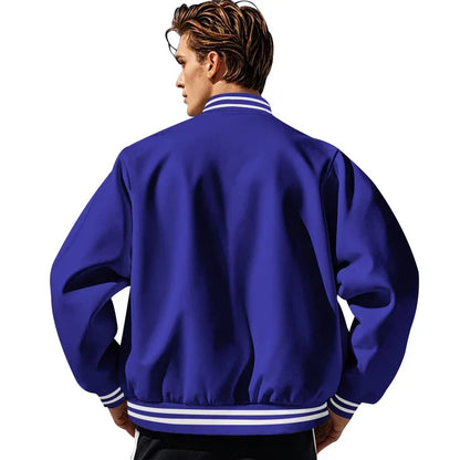 Men's Baseball Jacket with Stand-up Collar Button, Flight Jacket Monochromatic Loose, Casual, American Sports, Autumn and Winter