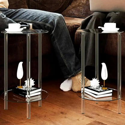 Table d'appoint ronde moderne en acrylique, idéale pour les petits espaces. Petite table d'appoint ronde transparente pour la décoration du salon et de la chambre.