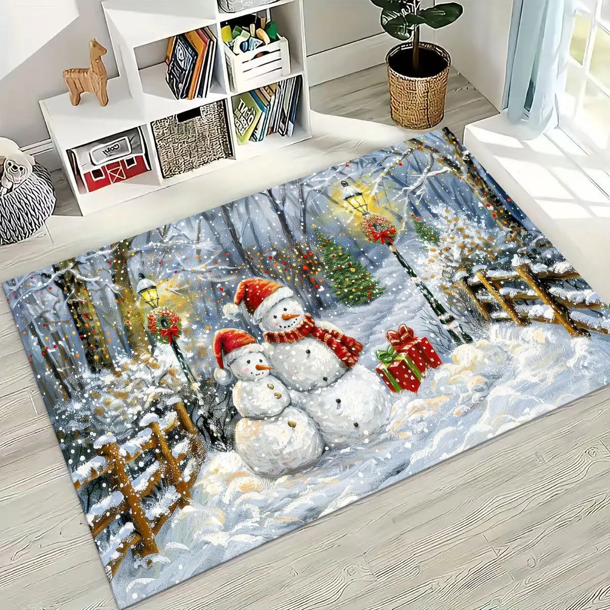 Happy New Year Merry Christmas Tree Santa Claus Cartoon Gift Carpet Rug for Bedroom Living Room Sofa Home Doormat Decor,Non-slip