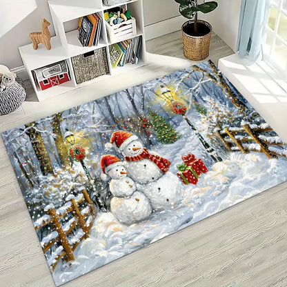 Happy New Year Merry Christmas Tree Santa Claus Cartoon Gift Carpet Rug for Bedroom Living Room Sofa Home Doormat Decor,Non-slip
