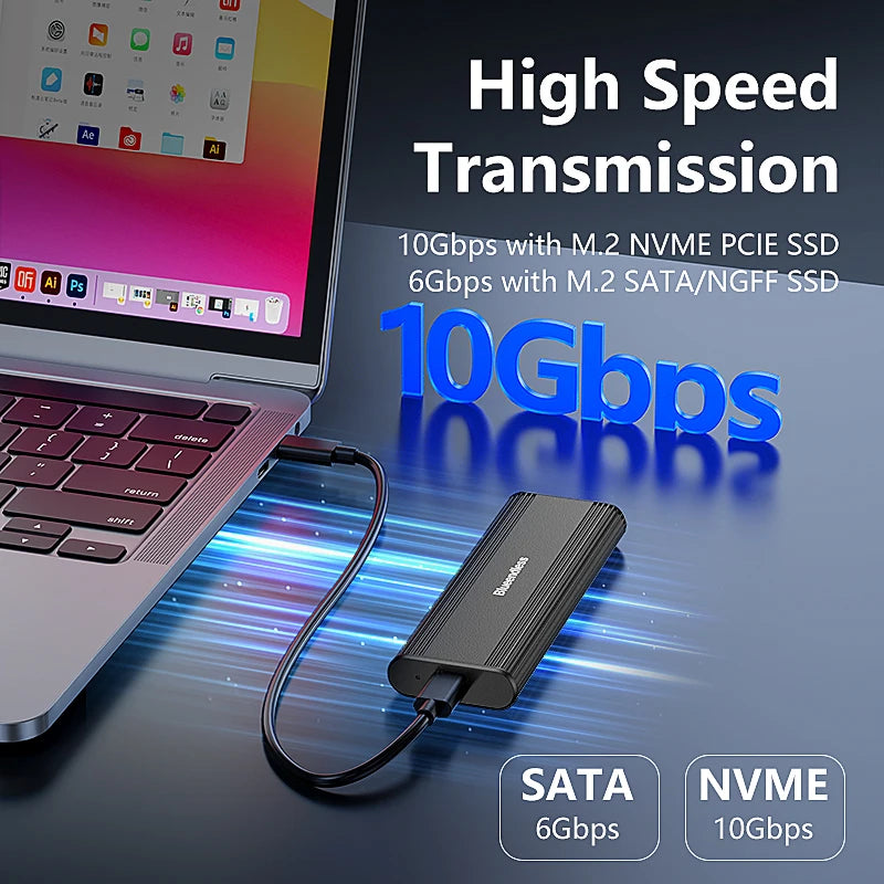 Blueendless M.2 NVME SATA Casing Dual Protocol NVME/NGFF SATA SSD Case 10Gbps Type C SATA NVME M.2 2230 2242 2260 2280 SSD Enclo