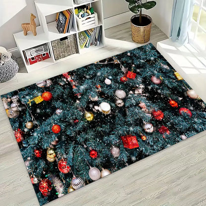 Happy New Year Merry Christmas Tree Santa Claus Cartoon Gift Carpet Rug for Bedroom Living Room Sofa Home Doormat Decor,Non-slip