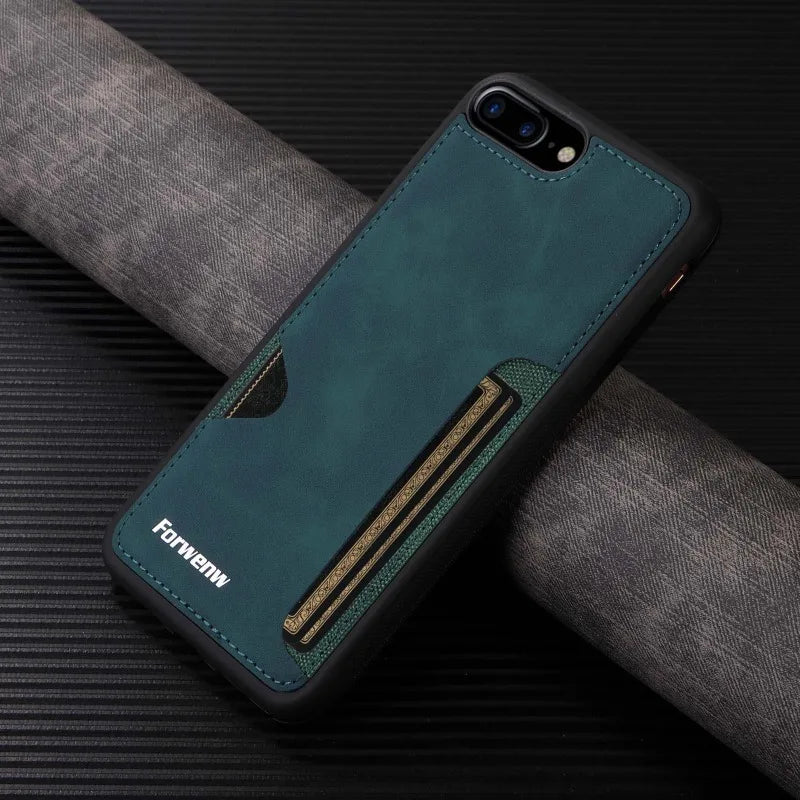 Retro Card Holder Phone Case for iPhone 17 16 15 14 13 12 11 Pro Max 16E Mini XS XR SE 7 8 Plus Busines Wallet PU Leather Cover