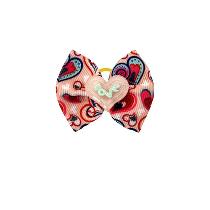 50/100pc Valentine's Day Dog Hair Accessories Diamond Dog Hair Bows Pink Love Style Pet Dog Ribbon Bow Rubber Bands Dog Supplies