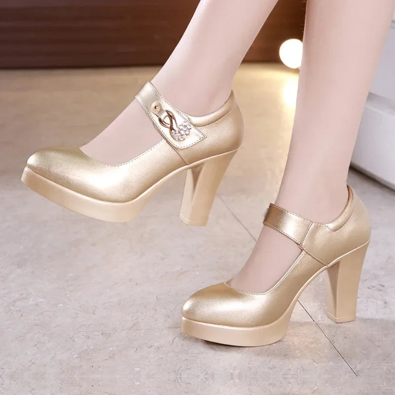 5 8 10cm Small Size 32-44 Elegant Gold Silver Wedding Shoes Women Platform Pumps 2026 Block High Heels Shoes Dress Office Model