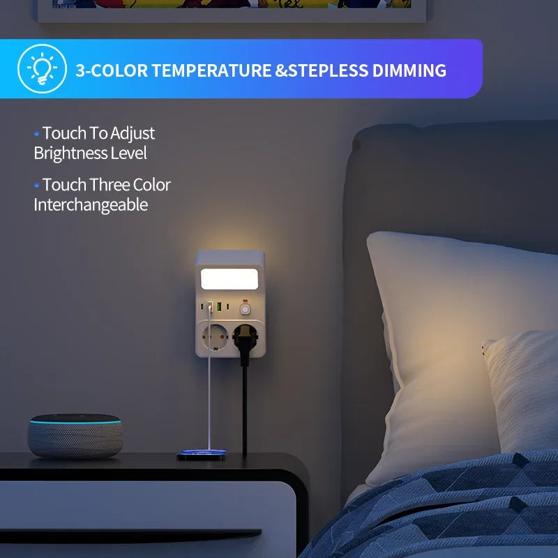 Wall Socket Power Strip with 2 AC Outlets 2 USB Ports 2 Type-C EU Plug Charger Electrical Switch For Home Power Socket