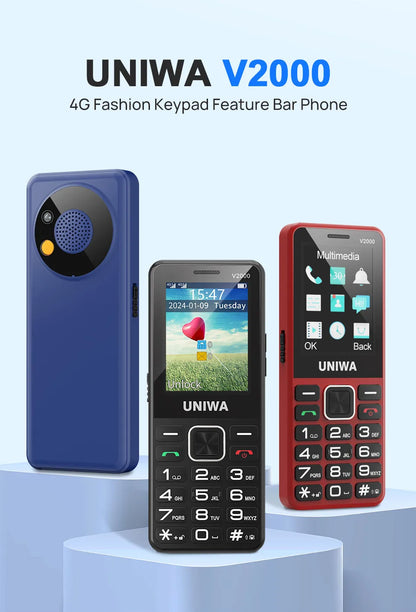 UNIWA V2000 Phone Big Push-Button Dual Screen 0.3MP Camera FM Radio Keyboard 1700mAh 4G Cellphone Support one click dialing