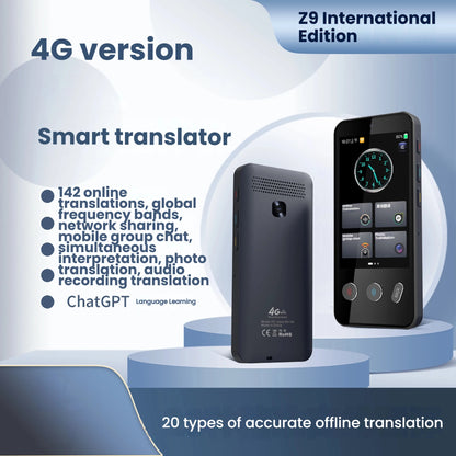 Smart Translator Z9 Global Languages Voice Intelligent Online Translation Machine Speech Translate Device Support 4G SIM Card