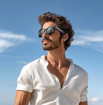 Lunettes intelligentes IA avec caméra 8 MP, enregistrement vidéo, traduction, appels Bluetooth et lecture de musique. Modèle unisexe.