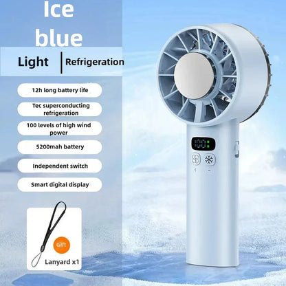 Ice compress high-speed cooling fan handheld fans USB Rechargeable portable mini fan LED Digital Display, Travel,Camping,Outdoor