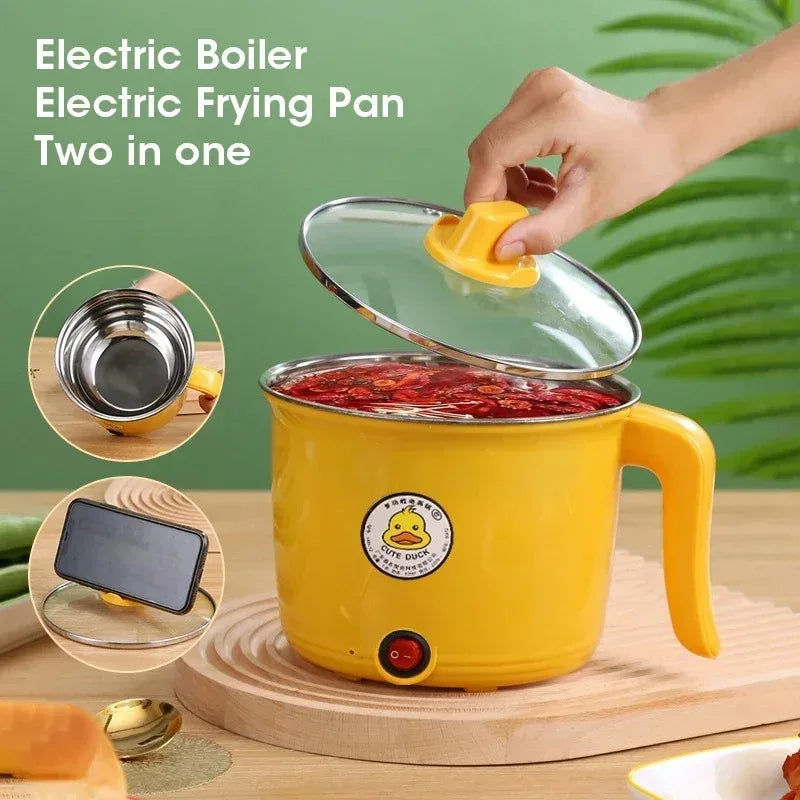 Portable Mini Electric Hot Pot 1.8L Non-stick Multifunctional Cooker for Dorm Cooking and Home Use for 1-2 People with Auto