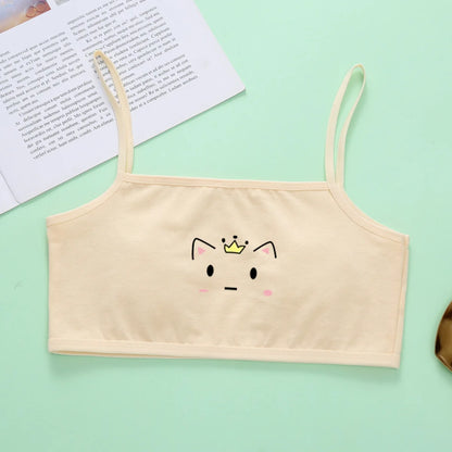 1pcs Cotton Thin Teenage Vest Girls Cartoon Print Bras Young Childrens Students Training Bras Maiden Kids Underwears Tank Tops