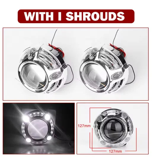 2pcs 3.0 Inch Bi Led Projector Lens Halo Light H4 H7 H1 9005 9006 Car Headlights Bulb Angel Eyes High Low Beam LED LHD RHD 6000K