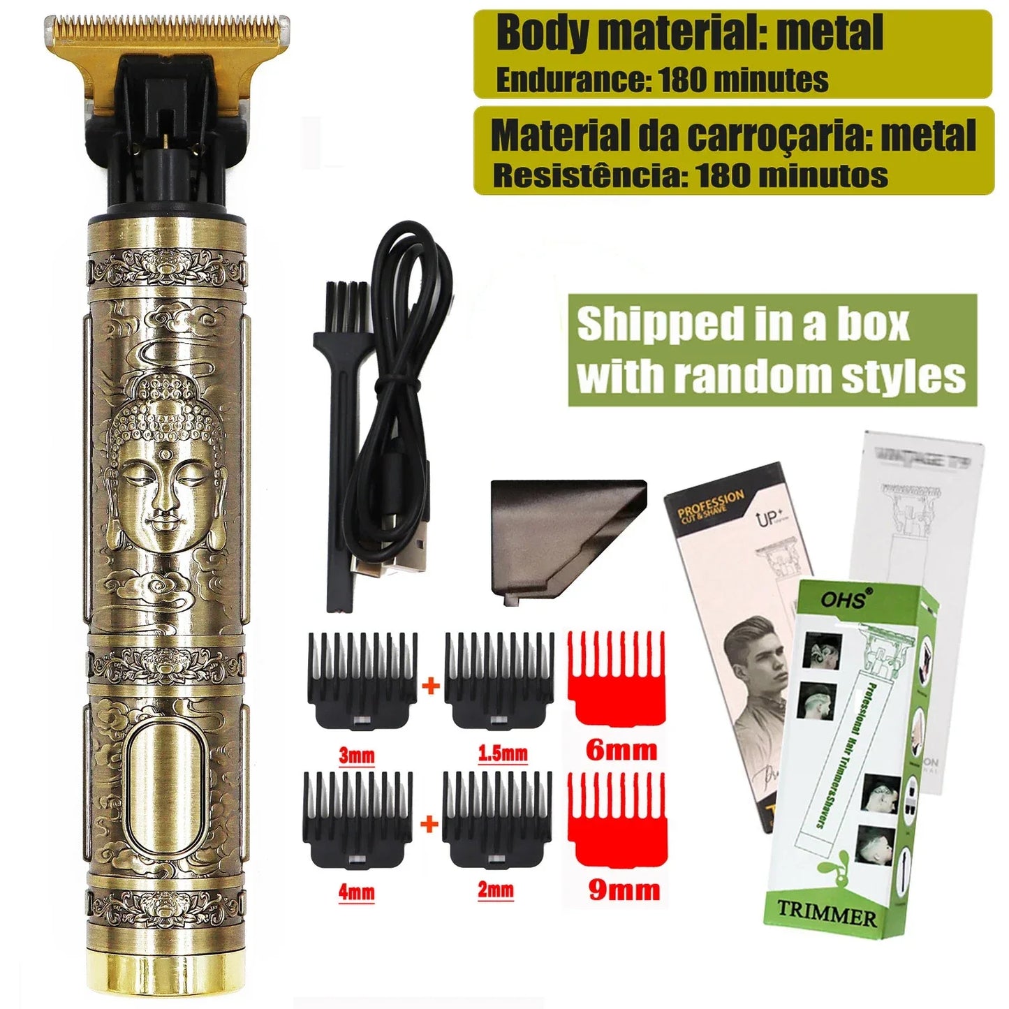 OHS T9 Vintage Electric Hairdresser Oil Shaving Head Pusher Carving Clipper Hair Cutting Machine Precision Trimmer for Men Care