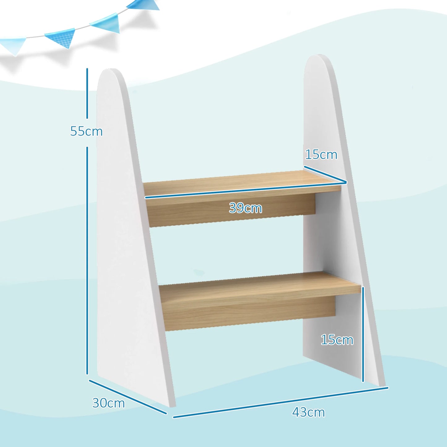 Aiyaplay Stool for Children with 2 Steps +3 Years for Bathroom Kitchen White