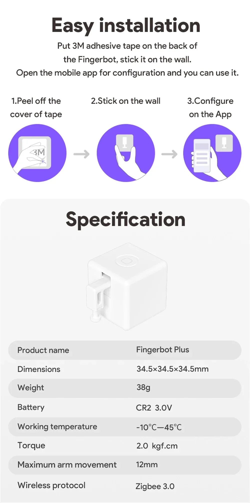 New Zigbee Smart Fingerbot Plus Switch Button Pusher Touch Arms Fingerbot Tuya Smart Life Control Work with Alexa Google Alice