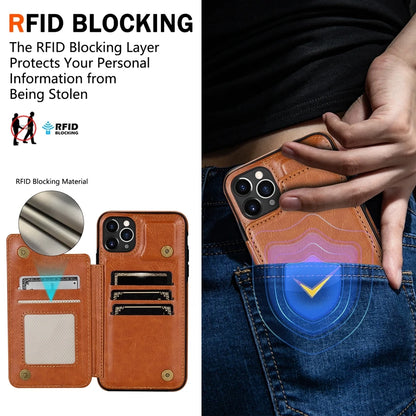 Wallet RFID Blocking Layer Protect Anti-Theft Magnetic Leather Case For iPhone Air 17 Pro Max 16e 15 Plus 14 13 12 11 Card Bag