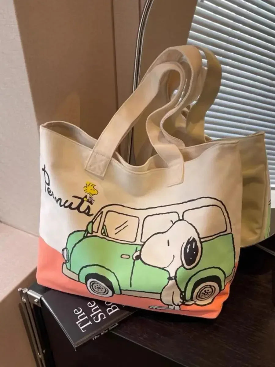 Snoopy Girl New Cute Cartoon Fashion Versatile Casual Travel Lightweight Large Capacity Storage Shoulder Portable Canvas Bag