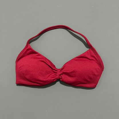 HISTELLO Strappy Bra Gym Top Women High Support Thin Strap Halter Sports Seamless Bras Scrunch Push-up Workout Yoga Tank Tops