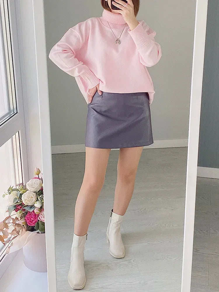 Winter Pink Turtleneck Sweaters Women Oversized Autumn Warm Women's Jumper Loose Basic White Turtleneck For Women Pullovers