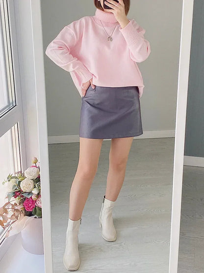 Winter Pink Turtleneck Sweaters Women Oversized Autumn Warm Women's Jumper Loose Basic White Turtleneck For Women Pullovers