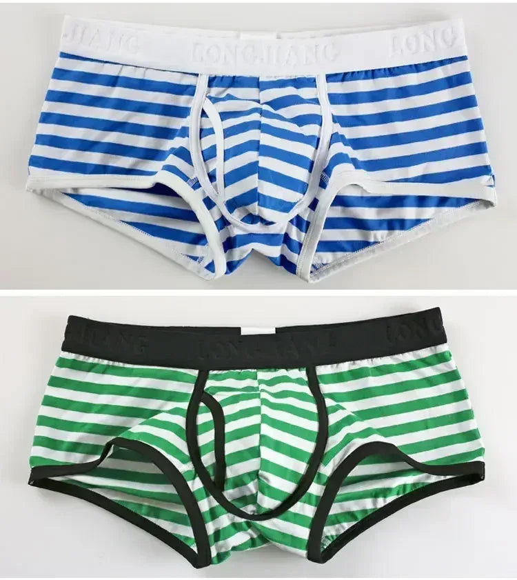 Cotton Men Boxers Men Soft Penis U-Pouch Underwear Underpants Shorts Breathable Striped Hot Male Underwear