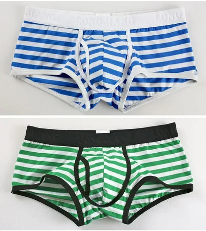 Cotton Men Boxers Men Soft Penis U-Pouch Underwear Underpants Shorts Breathable Striped Hot Male Underwear