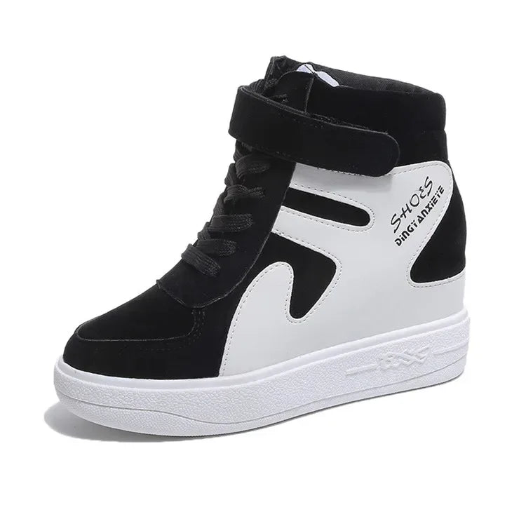 2020 Thick Platform Sneakers Casual Lace-Up Wedges High Heel Womens Shoes Outdoor Black Red Platform Vulcanize Shoes Women