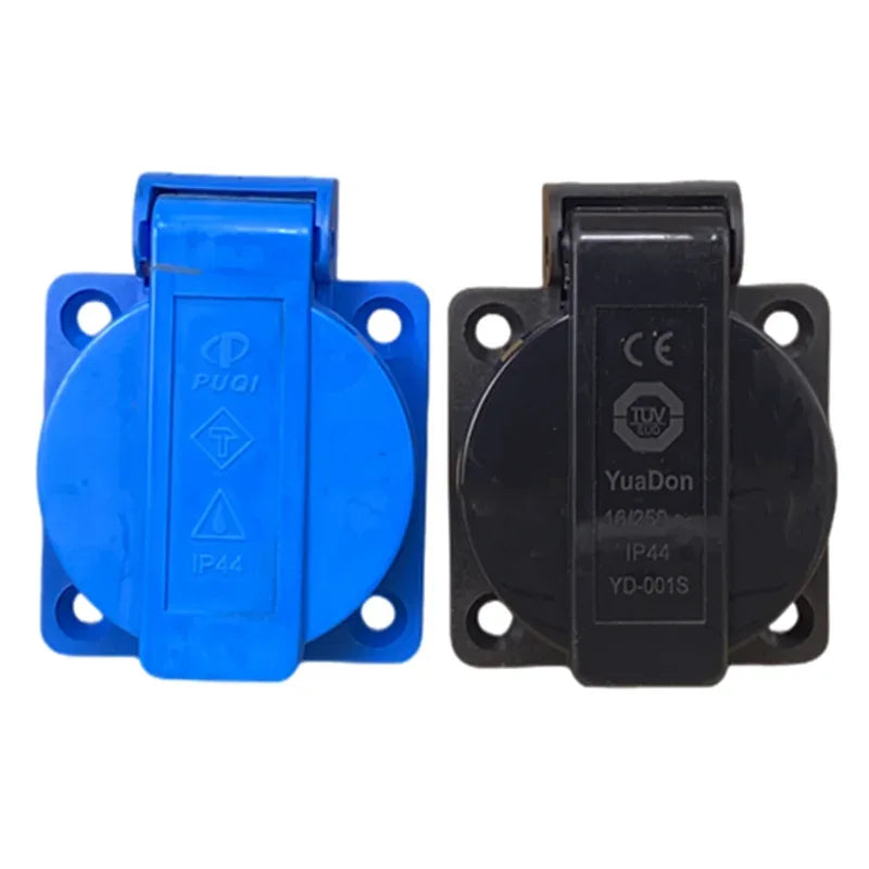 Black Blue Waterproof Franch Germany Industry Safety Outlet 16A 250V CE Cover Waterproof Dustproof Power Connector AC Socket