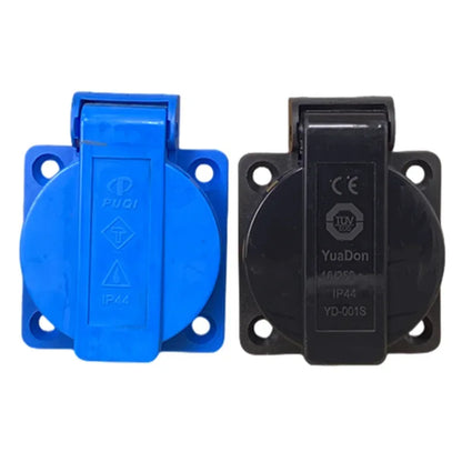 Black Blue Waterproof Franch Germany Industry Safety Outlet 16A 250V CE Cover Waterproof Dustproof Power Connector AC Socket
