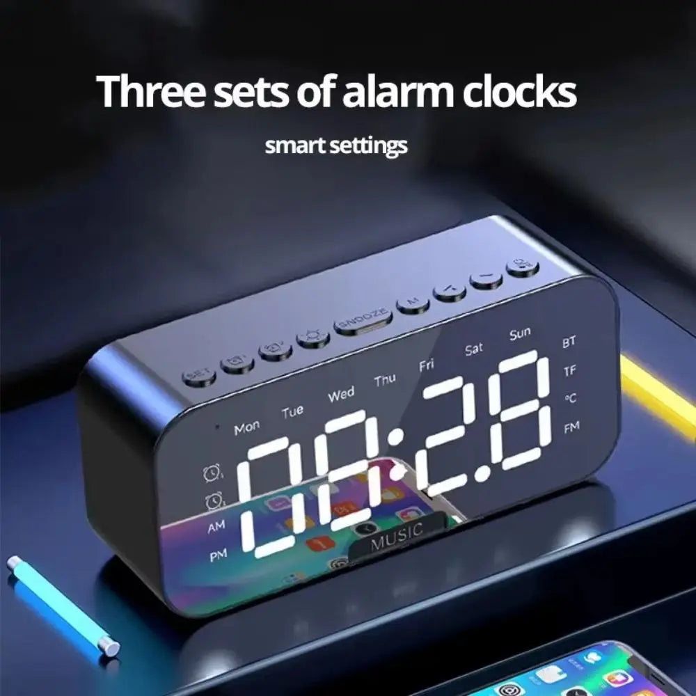 5-in-1 Digital Table Calendar LED Digital Display Sleep Timer Small Digital Clock Bluetooth with Mirror Electronic Alarm Clock