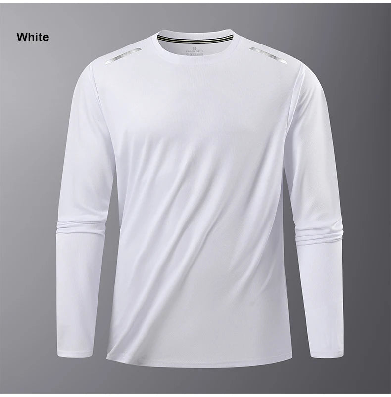 Long-Sleeved Ice Silk Breathable Running Top Round Neck Fitness Wear Quick-Drying Sports T-Shirt Thin Casual Quick-Drying
