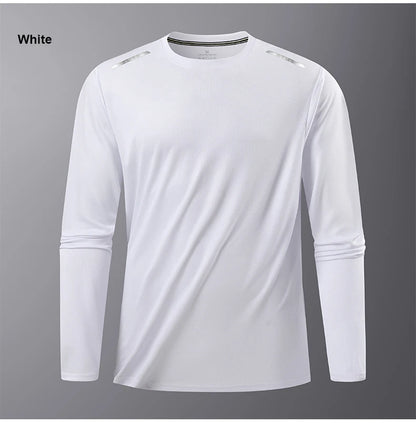 Long-Sleeved Ice Silk Breathable Running Top Round Neck Fitness Wear Quick-Drying Sports T-Shirt Thin Casual Quick-Drying