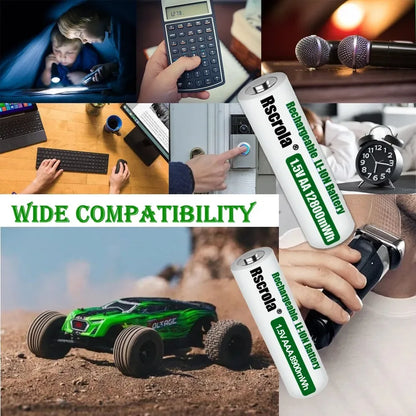 Rechargeable Lithium Battery AA 12800mWh Long-Lasting AA Rechargeable Batteries with Charger for Remote Controller Toys Doorbell