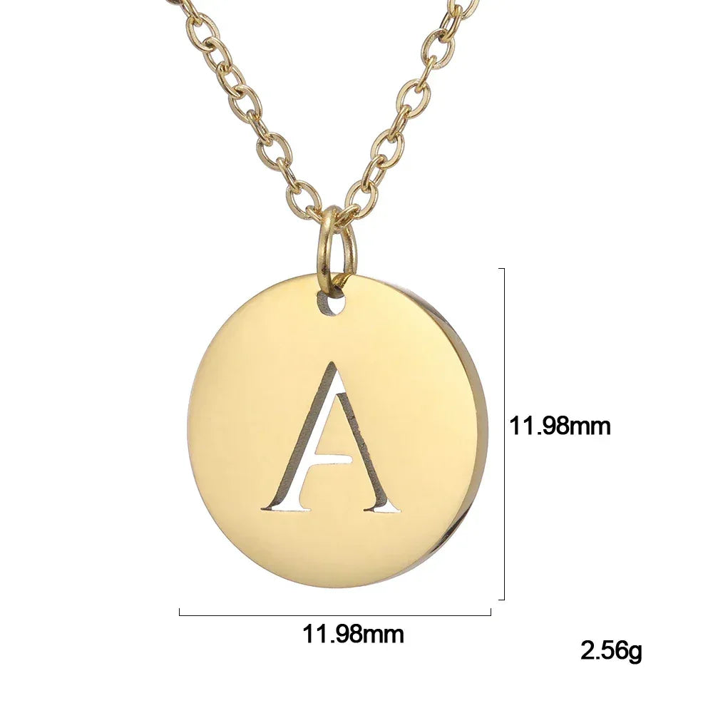 New Trend Stainless Steel Gold Silver Color Initials Necklace Hollow Round 26 Letter Pendant Necklace Jewelry Christmas Gift