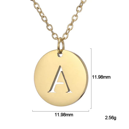New Trend Stainless Steel Gold Silver Color Initials Necklace Hollow Round 26 Letter Pendant Necklace Jewelry Christmas Gift