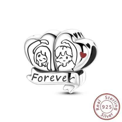 925 Silver Valentine's Day Charms Bead Sparkling Sweet Heart Rose Bear Charm Fit Original Bracelet Bangle Woman DIY Jewelry Gift