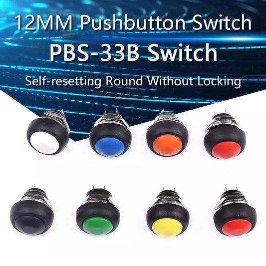1-10PCS PBS-33B 12MM Small Pushbutton Switches Waterproof Switch Self-resetting Round Without Locking PBS-33B Push button switch by PDG ibma